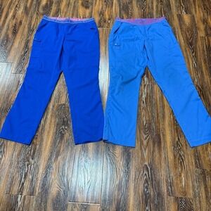 MedCouture Blue Scrub Pants Pink Waistband Size M‎ Women's Nursing Scrubs